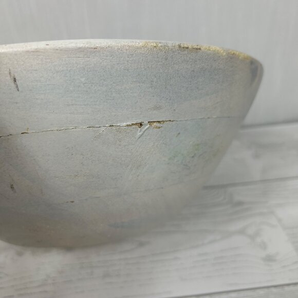 Handcrafted Wooden Decorative Bowl 12 Inches Bue White Grey‎ Boho - Picture 12 of 16